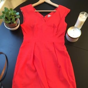 ASOS Red Micro Stripe Texture V Neck Dress